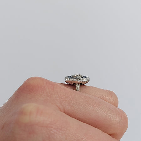 Sapphire and Diamond Cluster Target Ring in 18ct White Gold, 0.84 carats