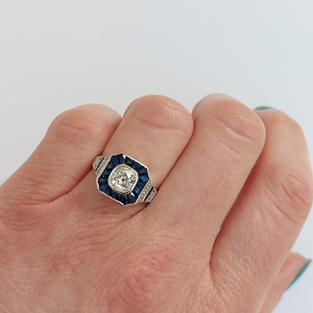 Sapphire and Diamond Calibre Cluster Target Ring, 1.20 carats