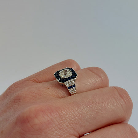 Sapphire and Diamond Calibre Cluster Target Ring, 1.20 carats