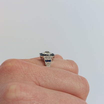 Sapphire and Diamond Calibre Cluster Target Ring, 1.20 carats