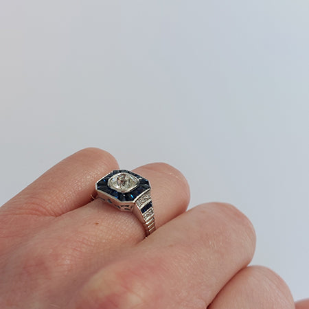 Sapphire and Diamond Calibre Cluster Target Ring, 1.20 carats