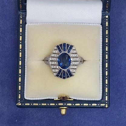 Art Deco Style 2.11ct Sapphire and Diamond Cluster Dress Ring in Platinum