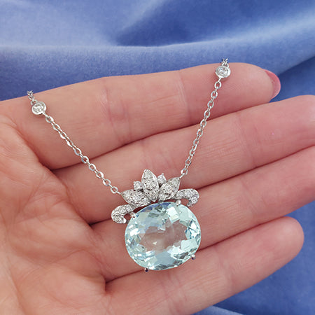 12.08ct Oval Aquamarine Pendant with Diamond Crown Top