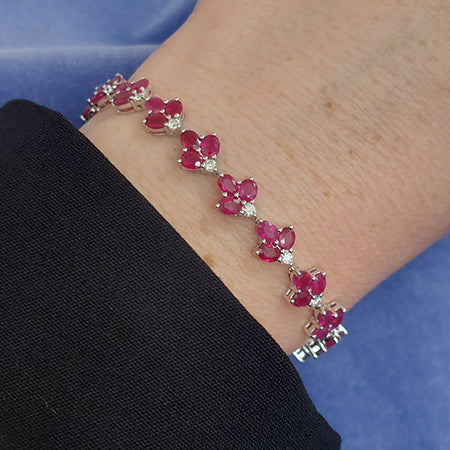 11.71ct Ruby Floral Leaf Cluster and Diamond Bracelet
