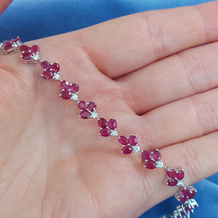 11.71ct Ruby Floral Leaf Cluster and Diamond Bracelet