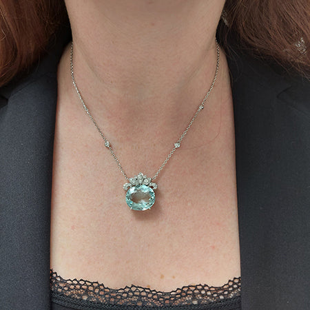 12.08ct Oval Aquamarine Pendant with Diamond Crown Top