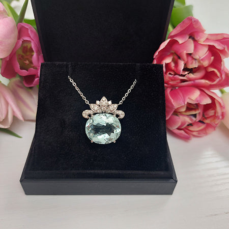 12.08ct Oval Aquamarine and Diamond Pendant on Diamond Set Chain