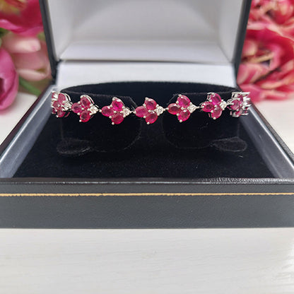 11.71ct Ruby Floral Leaf Cluster and Diamond Bracelet