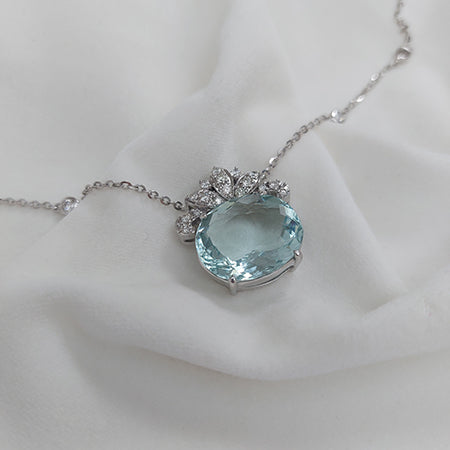 12.08ct Oval Aquamarine and Diamond Pendant on Diamond Set Chain