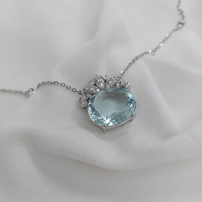 12.08ct Oval Aquamarine and Diamond Pendant on Diamond Set Chain