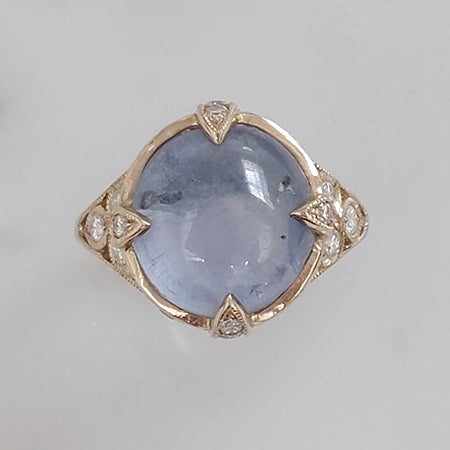 Star Sapphire and Diamond Cluster Dress Ring