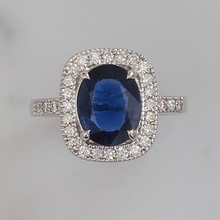 Certified 2.13ct Natural No Heat Sapphire and Diamond Cluster Engagement Ring
