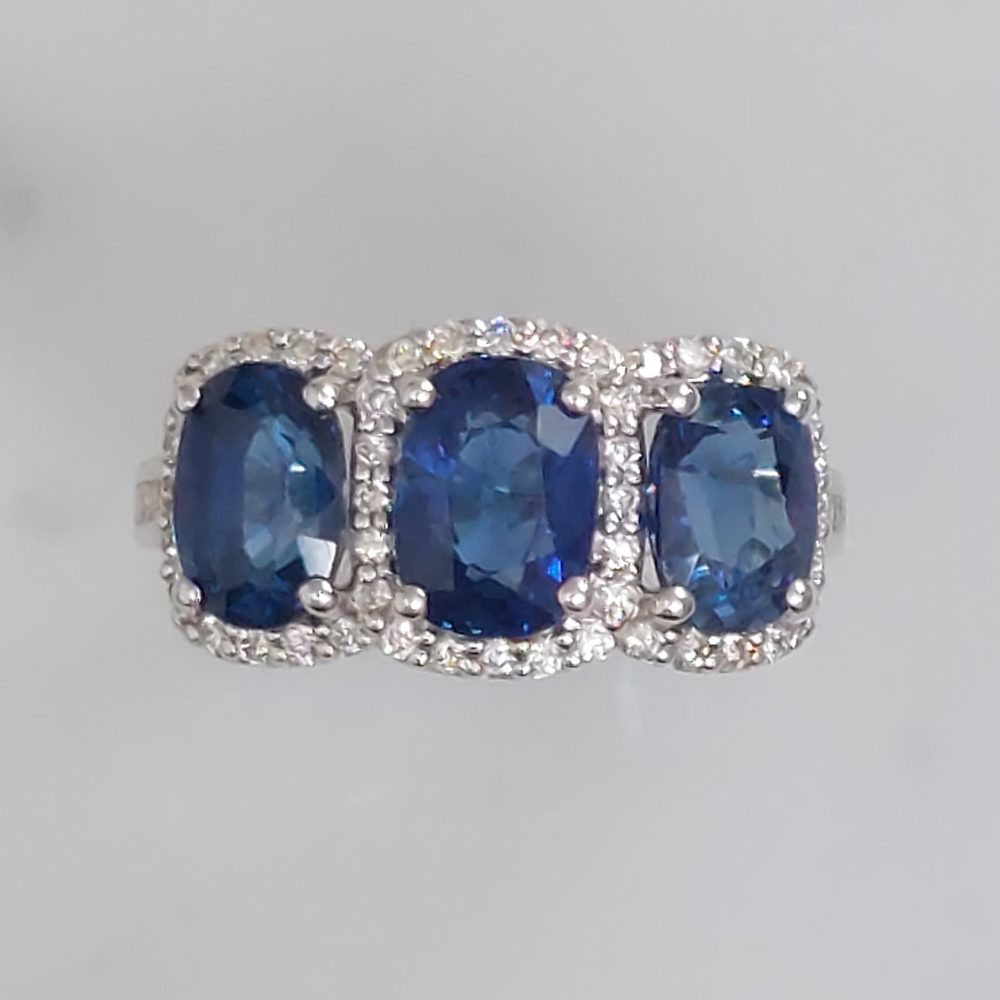 Sapphire and Diamond Triple Cluster Ring