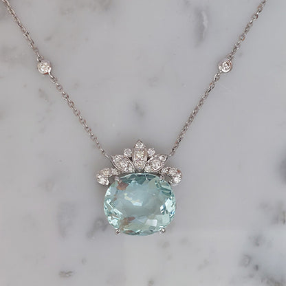 12.08ct Oval Aquamarine Pendant with Diamonds