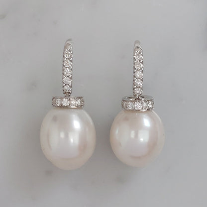 Freshwater Pearl and Diamond Drop Earrings