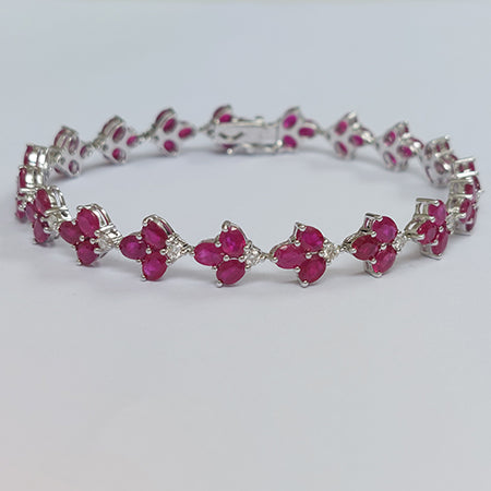 11.71ct Ruby Floral Leaf Cluster and Diamond Bracelet