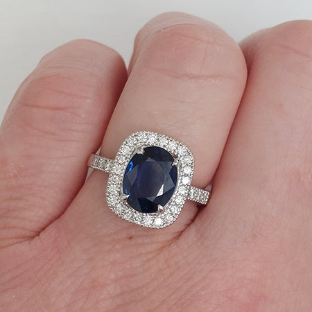 Certified 2.13ct Natural No Heat Sapphire and Diamond Cluster Engagement Ring