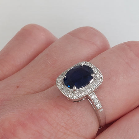 Certified 2.13ct Natural No Heat Sapphire and Diamond Cluster Engagement Ring
