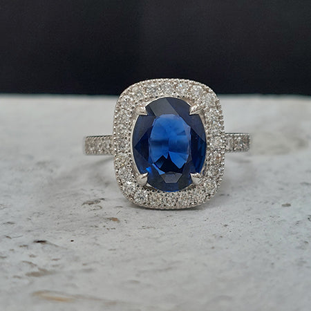 Certified 2.13ct Natural No Heat Sapphire and Diamond Cluster Engagement Ring