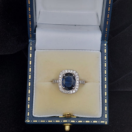 Certified 2.13ct Natural No Heat Sapphire and Diamond Cluster Engagement Ring