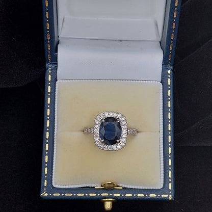 Certified 2.13ct Natural No Heat Sapphire and Diamond Cluster Engagement Ring