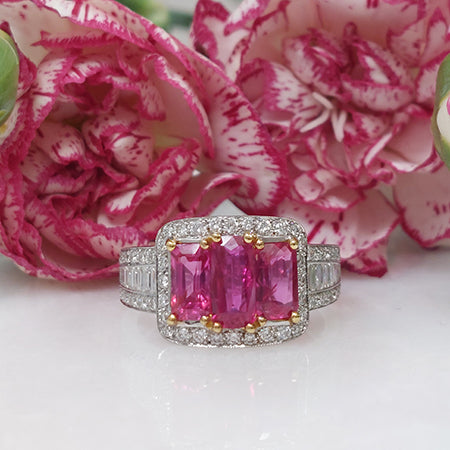 Certified Natural No Heat 1.88ct Ruby and Diamond Cluster Trilogy Ring