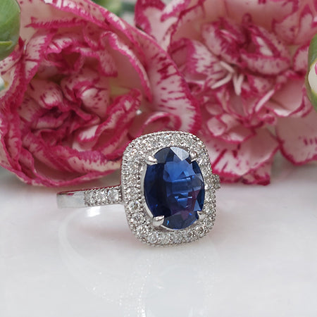 Certified 2.13ct Natural No Heat Sapphire and Diamond Cluster Engagement Ring