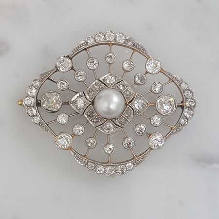 Belle Epoque Pearl and Diamond Brooch