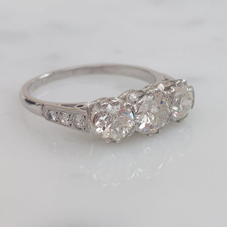 Three Stone 1.80ct Old Cut Diamond Engagement Ring in Platinum
