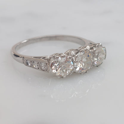 Three Stone 1.80ct Old Cut Diamond Engagement Ring in Platinum