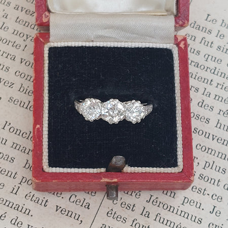 Three Stone 1.80ct Old Cut Diamond Engagement Ring in Platinum