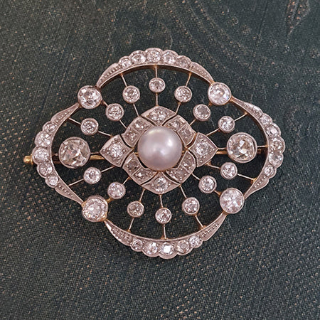 Belle Epoque Pearl and Diamond Brooch