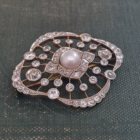 Belle Epoque Pearl and Diamond Brooch