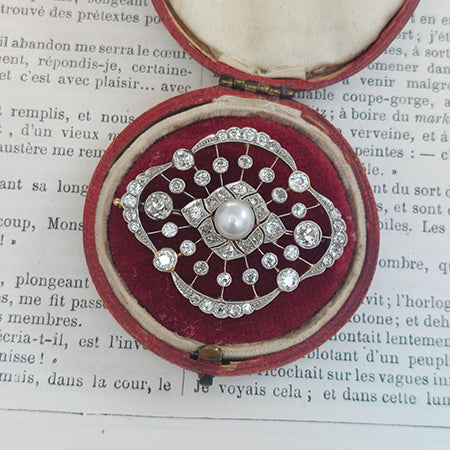 Belle Epoque Pearl and Diamond Brooch