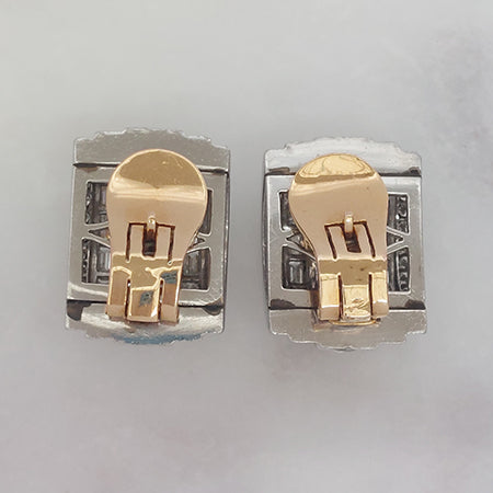 Vintage 1940s Diamond Gold Platinum Clip Earrings, 10.50 carat total