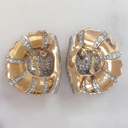 Vintage 1950s Gold and Diamond Flower Earrings, 3.00 carat total