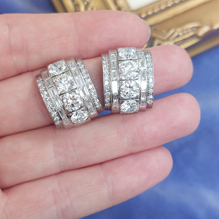 Vintage 1940s Diamond Gold Platinum Clip Earrings, 10.50 carat total