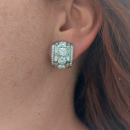 Vintage 1940s Diamond Clip Earrings, 10.50 carat total
