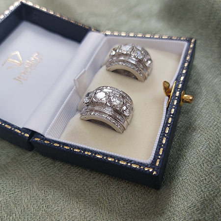 Vintage 1940s Diamond Clip Earrings, 10.50 carat total