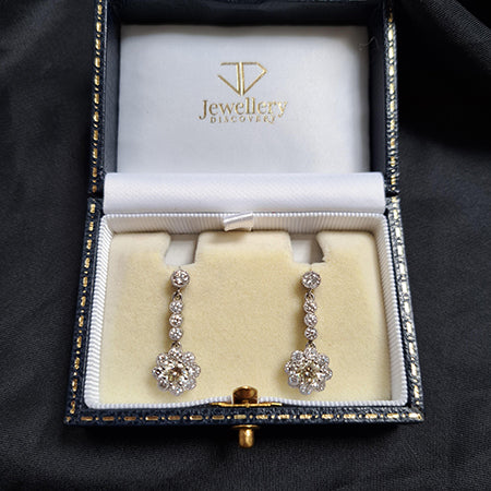 Vintage Diamond Cluster Drop Earrings, 2.10 carat total