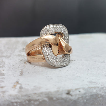 Vintage Retro Diamond Set 18ct Yellow Gold Buckle Dress Ring