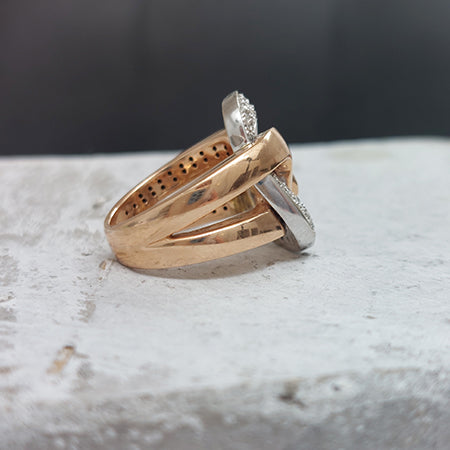 Vintage Retro Diamond Set 18ct Yellow Gold Buckle Dress Ring