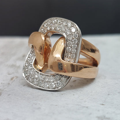 Vintage Retro Diamond Set 18ct Yellow Gold Buckle Dress Ring