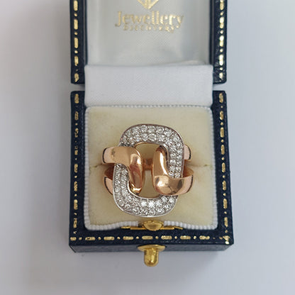 Vintage Retro Diamond Set 18ct Yellow Gold Buckle Dress Ring