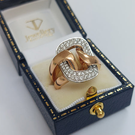Vintage Retro Diamond Set 18ct Yellow Gold Buckle Dress Ring