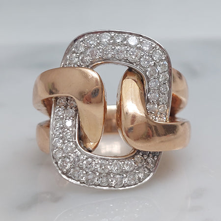 Vintage Retro Diamond Set 18ct Yellow Gold Buckle Dress Ring