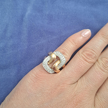 Vintage Retro Diamond Set 18ct Yellow Gold Buckle Dress Ring