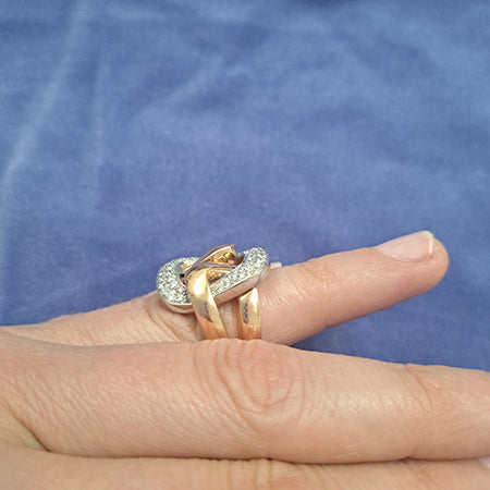 Vintage Retro Diamond Set 18ct Yellow Gold Buckle Dress Ring