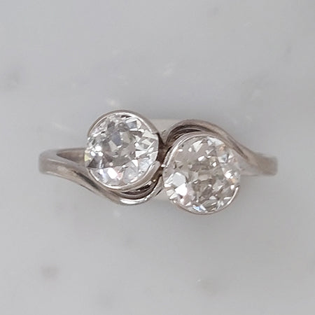 Old Cut Diamond Toi et Moi Crossover Engagement Ring