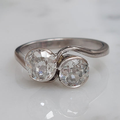 Old Cut Diamond Toi et Moi Crossover Engagement Ring